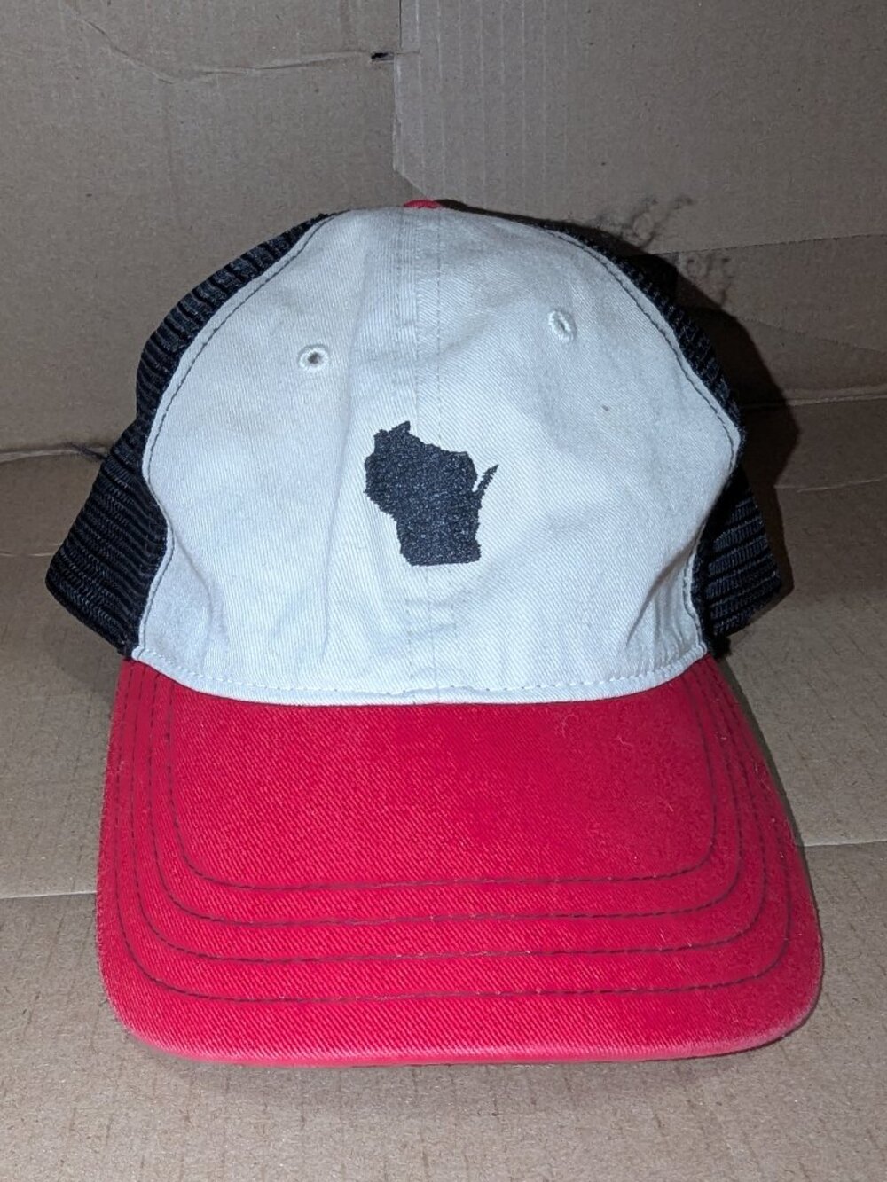 Wisconsin Trucker Hat Richardson 111 Snapback Red White Black State Outline Cap